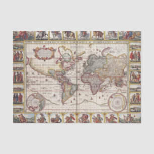 Papier Mousseline 1652 carte du monde, carte du monde d'atlas de mer