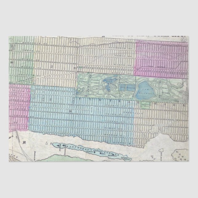 Papier Mousseline 1870 Carte New York City Central Park (Recto)