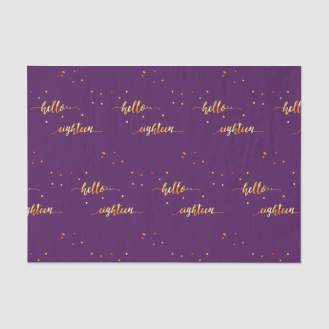 Papier Mousseline 18e anniversaire or violet bonjour 18 typographie (Recto)
