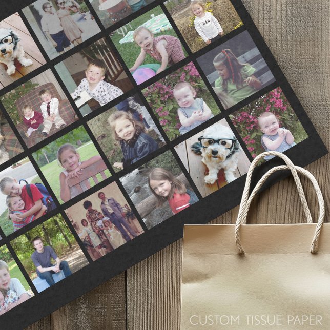 Papier Mousseline 28 Photo Collage Grid - avec arrière - plan noir (Custom Photo Tissue Paper)