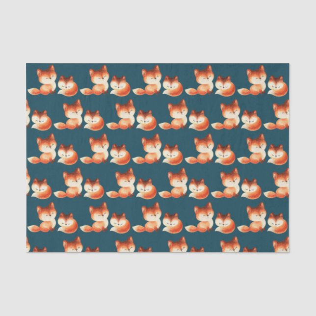 Papier Mousseline 2 mignons petits renards rouges Motif d'aquarelle (Recto)