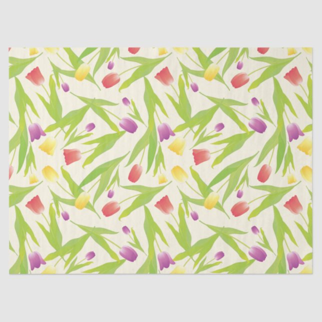 Papier Mousseline 3 couleurs Tulipes Illustration Motif transparent (Recto)