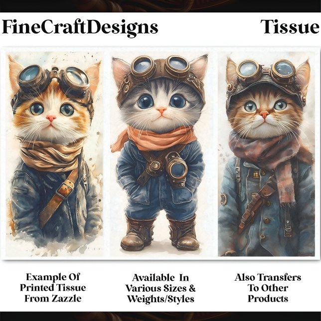 Papier Mousseline 3 Cute Chats Steampunk Chatons Set DE4 Découpage (Créateur téléchargé)