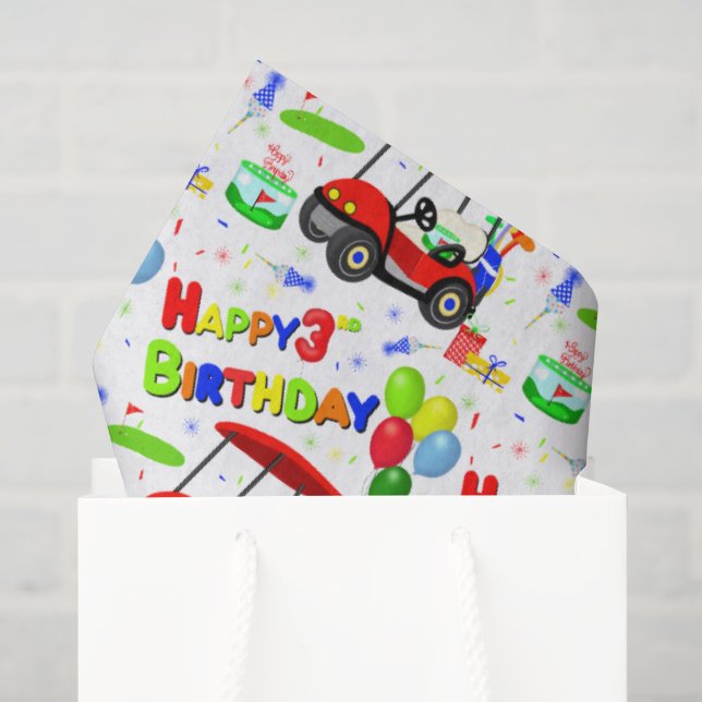 Papier Mousseline 3e anniversaire Red Golf Cart Boy's Motif (Sac cadeau)