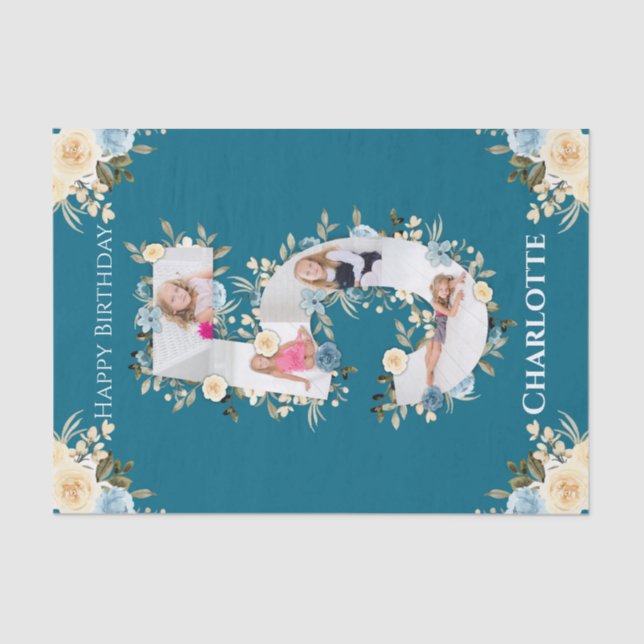 Papier Mousseline 5e anniversaire Photo Collage Turquoise bleu jaune (Recto)