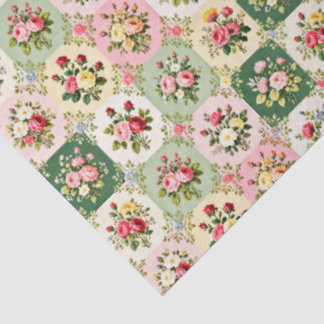 Papier Mousseline 6 papiers tissus à vignettes florales vintage.