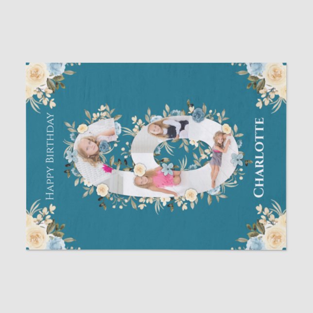 Papier Mousseline 6e anniversaire Photo Collage Turquoise bleu jaune (Recto)