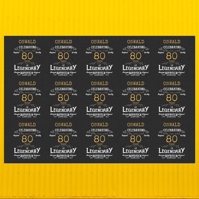 Papier Mousseline 80e anniversaire Black Gold Legendary Retro (Vintage Black Gold Elegant tissue paper - Personalized 80th Birthday Celebration wrapping.)