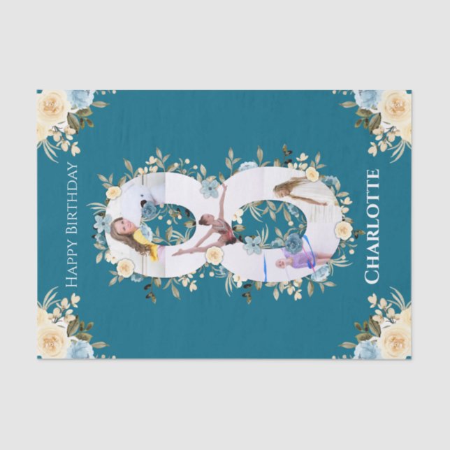 Papier Mousseline 8e anniversaire Photo Collage Turquoise bleu jaune (Recto)