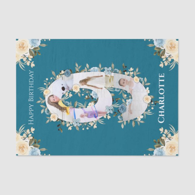 Papier Mousseline 9e anniversaire Photo Collage Turquoise bleu jaune (Recto)