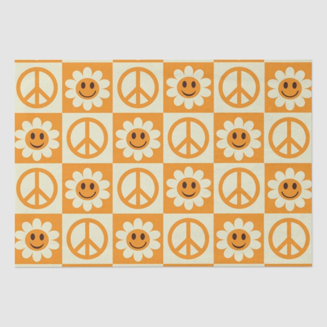 Papier Mousseline à damiers Fleurs souriantes et signaux de paix ora (Recto)