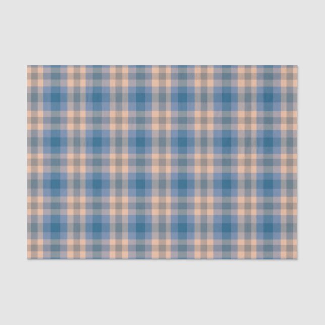 Papier Mousseline à damiers Plaid Beige Bleu Gris Et Pêche (Recto)