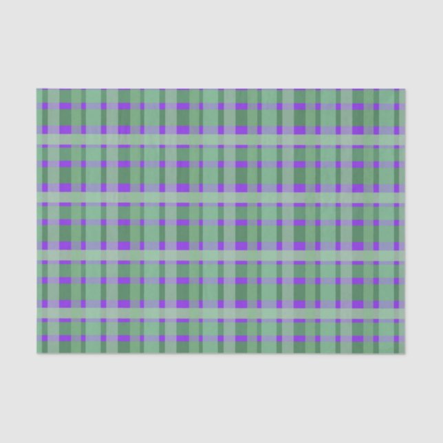 Papier Mousseline à damiers Plaid Tartan Green Stripes Sur Violet (Recto)