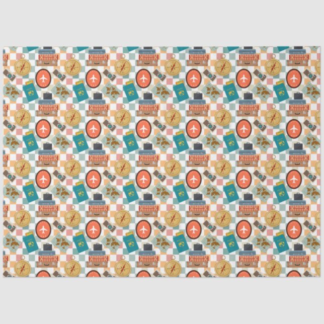 Papier Mousseline À damiers Rétro Voyage de vacances thème (Recto)