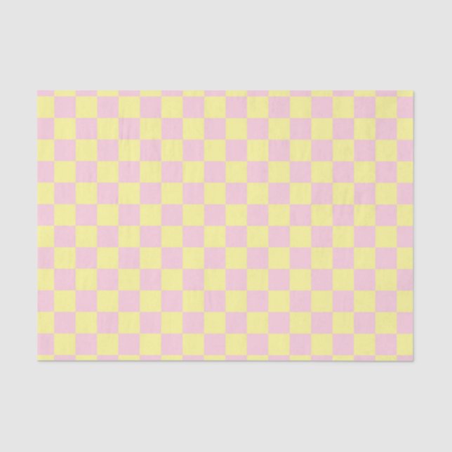 Papier Mousseline à damiers rose et jaune doux (Recto)