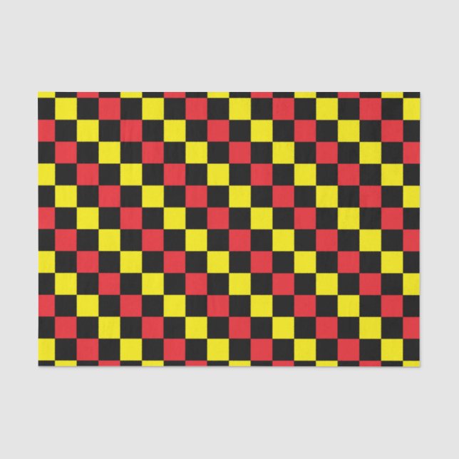 Papier Mousseline à damiers rouge, noir et jaune (Recto)