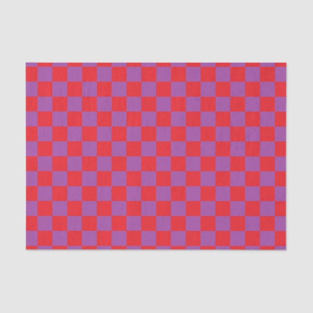 Papier Mousseline à damiers violet et rouge (Recto)