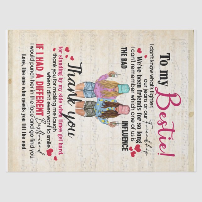 Papier Mousseline À Mon Bestie. Nous Étions Amis Depuis Si Longtemps (Recto)