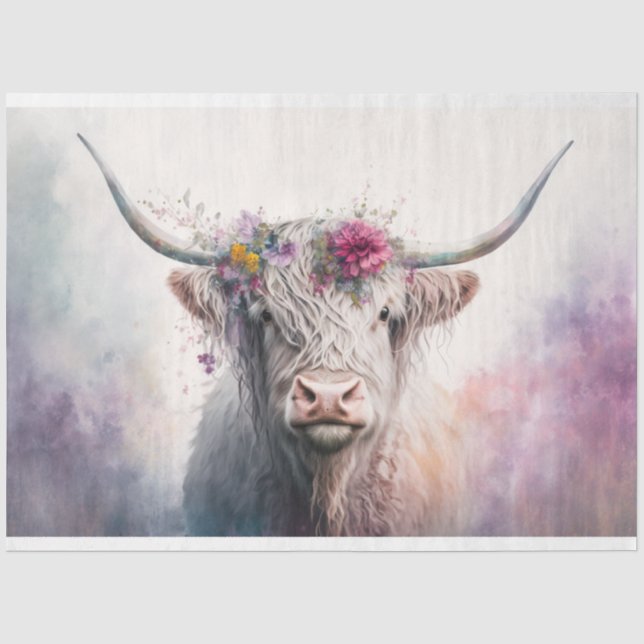 Papier Mousseline "Abby" Vache Highland avec Pastel Crown 30x20 (Recto)