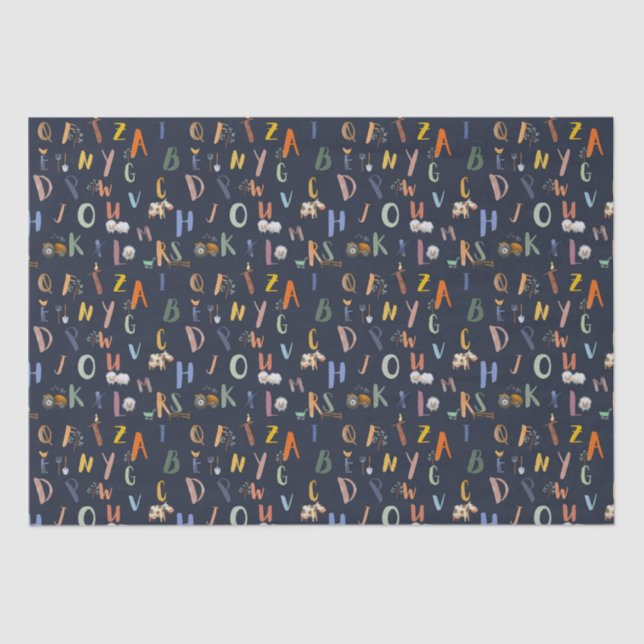 Papier Mousseline ABC Farm Life in Navy (Recto)