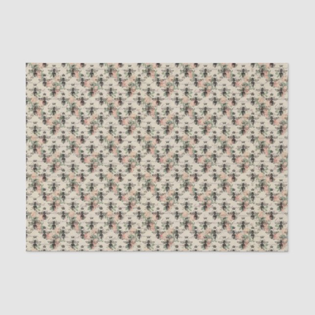 Papier Mousseline Abeille rose à fleurs (Recto)