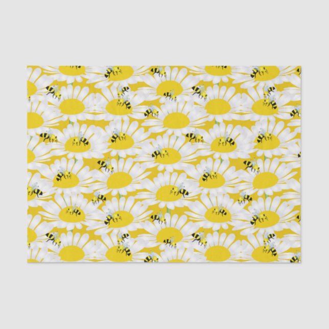 Papier Mousseline Abeille sur papier tissu à fleurs - Arrière - plan (Recto)