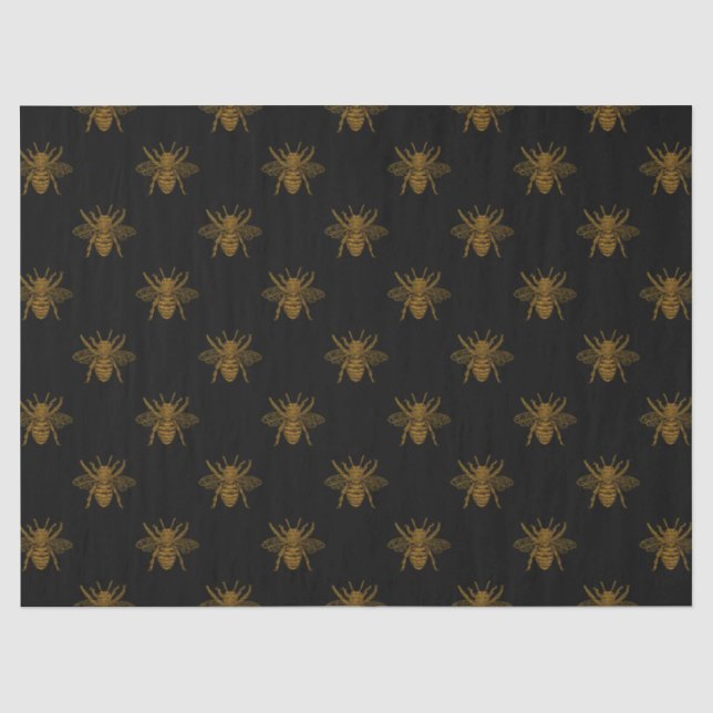 Papier Mousseline Abeilles à huile métal d'or en noir (Recto)