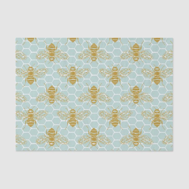 Papier Mousseline Abeilles de miel dorées sur peigne de miel (Recto)