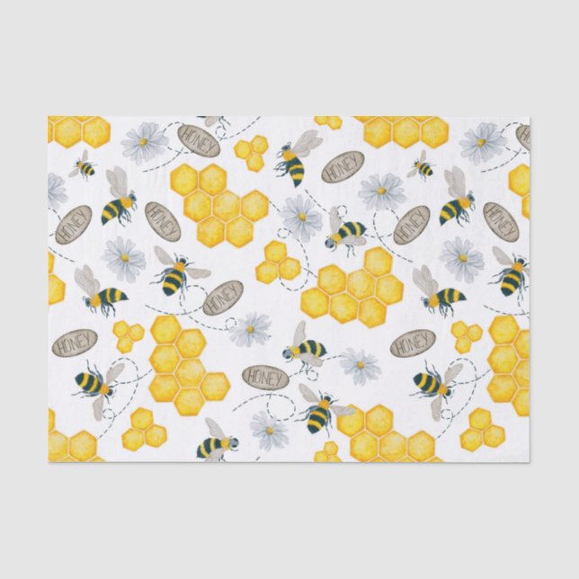 Papier Mousseline Abeilles, fleurs et miel (Recto)