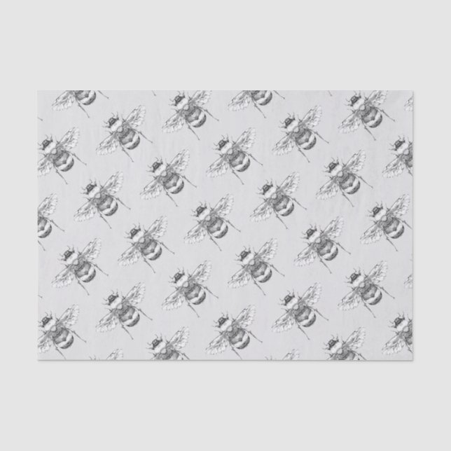 Papier Mousseline Abeilles vintages et gris (Recto)
