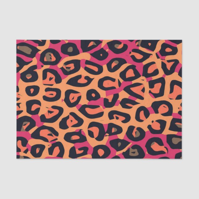 Papier Mousseline Abrégé sur jaune-orange rose foncé guépard (Recto)