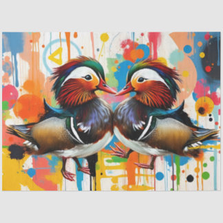 Papier Mousseline Abstract Colorful Mandarin Ducks Couple Decoupage