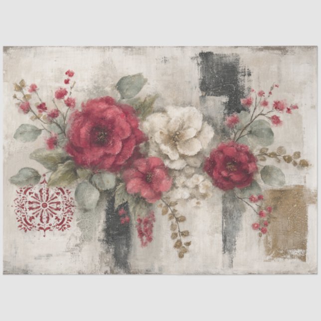 Papier Mousseline Abstrait Art College Rustic Florals Découpage (Recto)