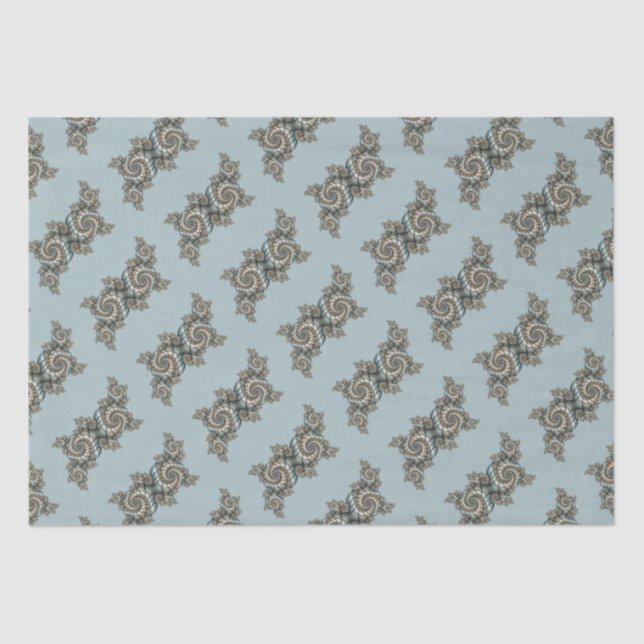 Papier Mousseline Abstrait Beige clair Bleu Fractal Art Spirales (Recto)