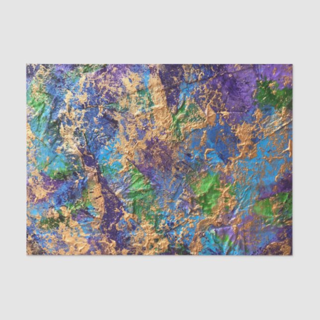 Papier Mousseline Abstrait BohoGold bleu violet effet texturé Tiss (Recto)