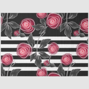 Papier Mousseline Abstrait moderne roses rouges feuilles croisées fl