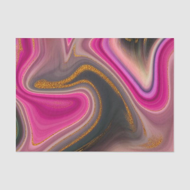 Papier Mousseline Abstrait rose et noir avec perruques d'or (Recto)