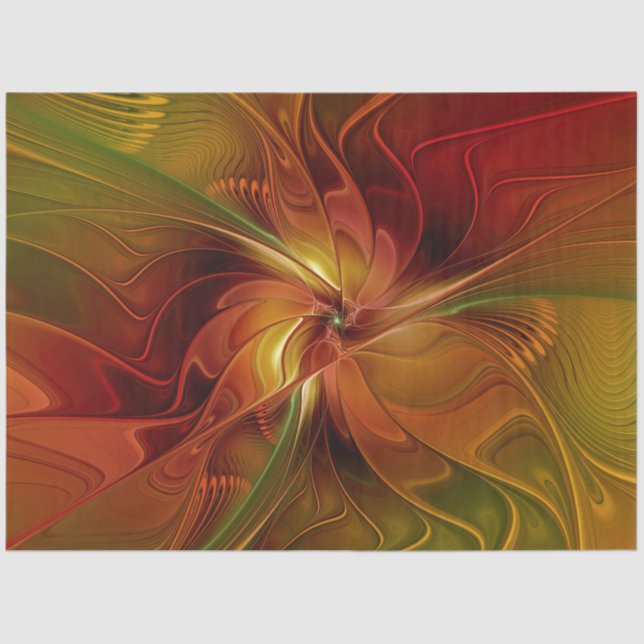 Papier Mousseline Abstrait Rouge Orange Brown Vert Fractal Art Flowe (Recto)