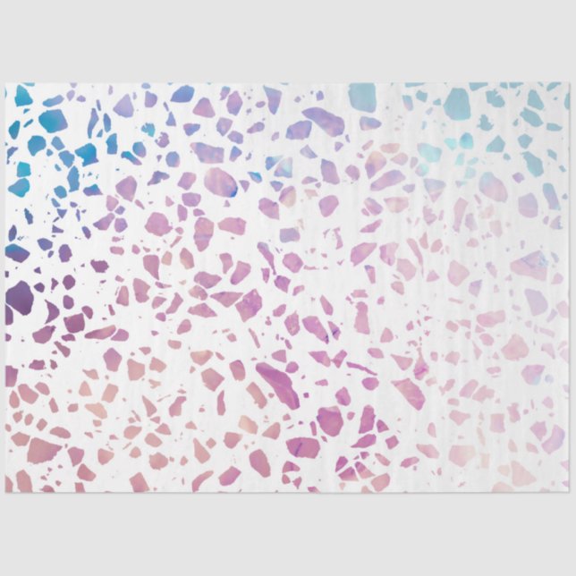 Papier Mousseline Abstrait Terrazzo Mosaic rose et Motif bleu (Recto)