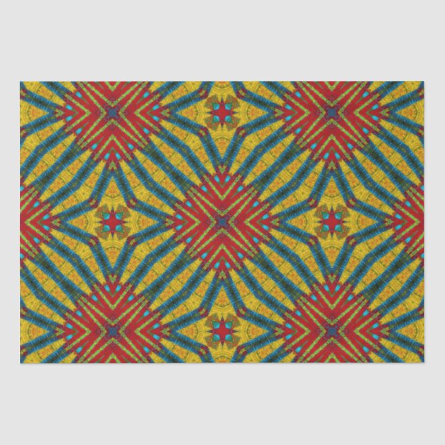 Papier Mousseline Abstraite hippie rouge jaune bleu ethnique Tribal (Recto)
