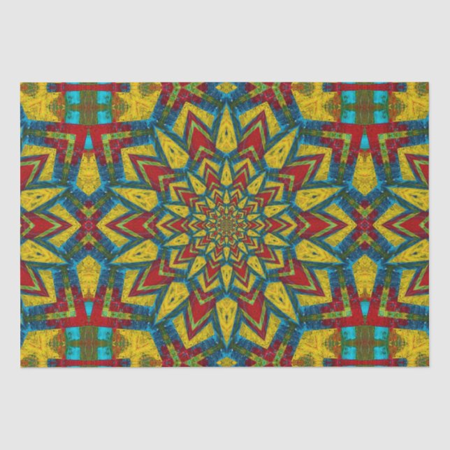 Papier Mousseline Abstraite hippie rouge jaune bleu ethnique Tribal (Recto)