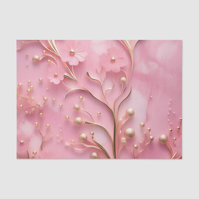 Papier Mousseline Accents or en marbre rose élégant (Recto)