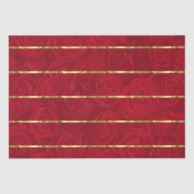 Papier Mousseline Accents or Roses rouges romantiques (Recto)