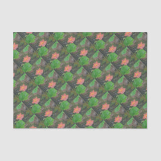 Papier Mousseline Acrylique sur toile, nénuphar rose et feuilles ver