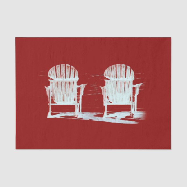 Papier Mousseline Adirondack Chaises De Plage Rouge Blanc Rustique (Recto)