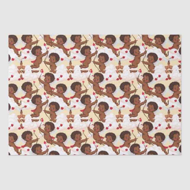 Papier Mousseline Adorable Afro-Américain Cherub avec les Coeurs (Recto)