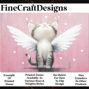 Papier Mousseline Adorable Chat Kitten Avec Ailes, Rose AV5 Découpag