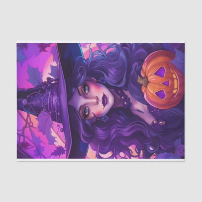 Papier Mousseline Adorable Purple Witch Halloween Découpage (Recto)