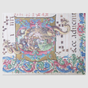 PAPIER MOUSSELINE ADORATION DE MAGI, MONOGRAMME DE NATIVITÉ AVEC DOL