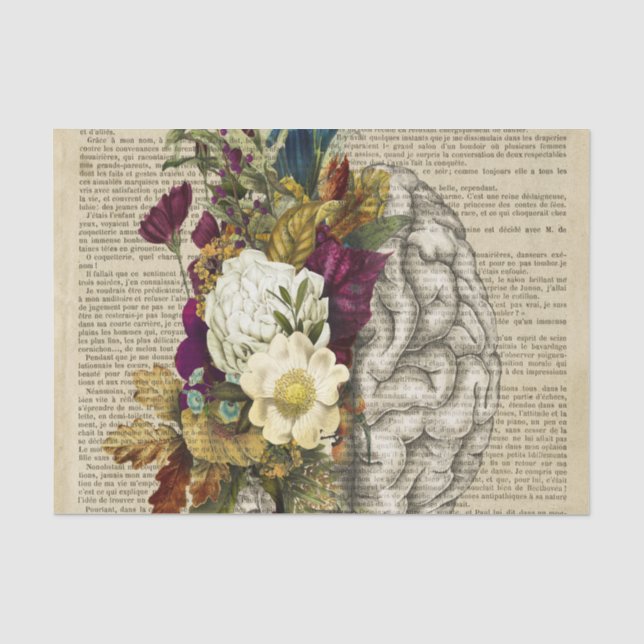 Papier Mousseline affiche d'anatomie du cerveau floral médical (Recto)